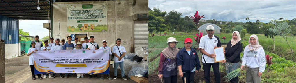 Benchmarking Penguatan TPS3R Binaan UT (foto kiri). Program Kawasan Rumah Pangan Lestari (KRPL) oleh Kelompok Wanita Tani (KWT) (foto kanan).